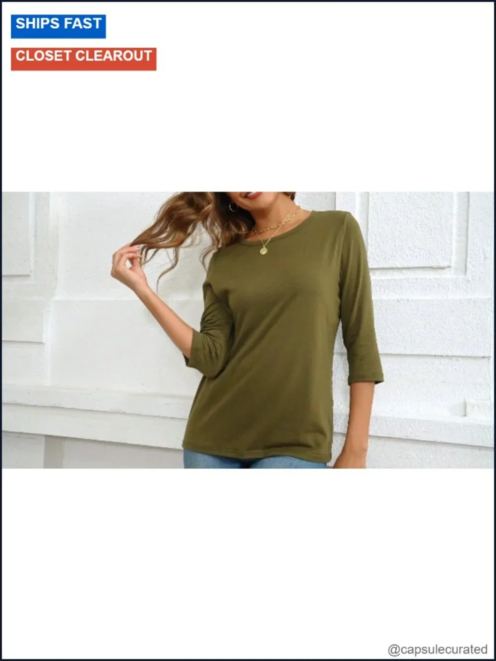 3/4 Sleeve T-Shirts for Women Loose Fit 3 Pack Soft Stretch Casual Basic Tees